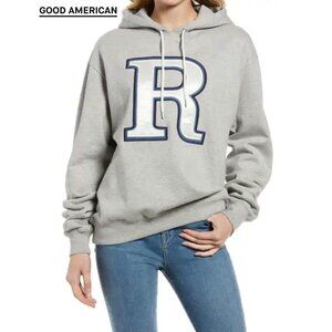 GOOD AMERICAN NWT OVERSIZED COTTON "R" HEATHER GREY PULLOVER HOODIE. SIZE 3(L)